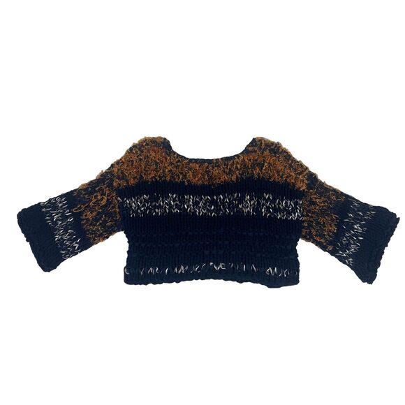 Anthropologie Hand Knit by Dollie Navy Blue/Orange Cropped Sweater Size Small RT - Picture 3 of 11